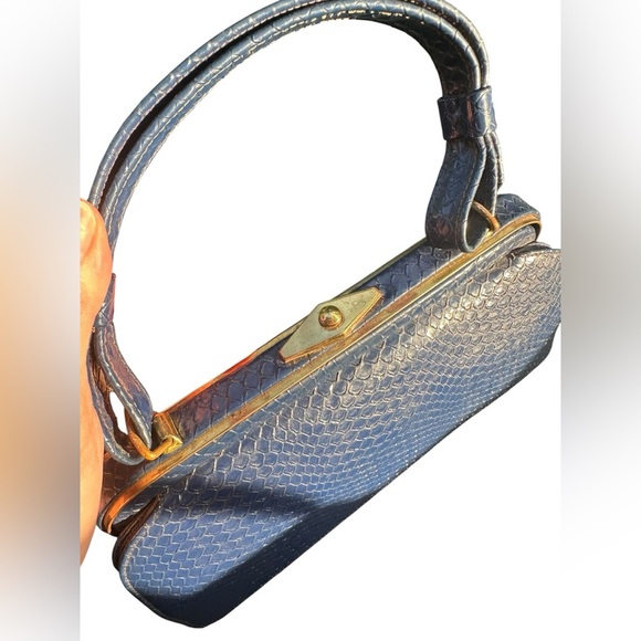 Vintage 60s Susan Gail lizard Kelly kiss lock top handle bag purse - Picture 8 of 11